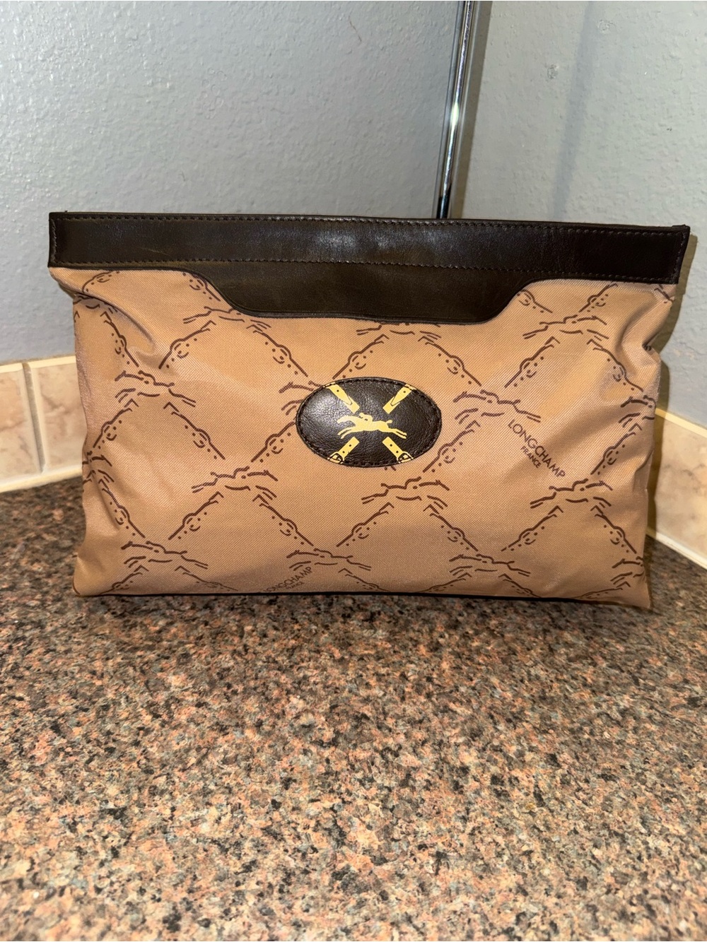 Longchamp vintage 1980s Monogram Equestrian Pouch/Clutch Bag - EUC